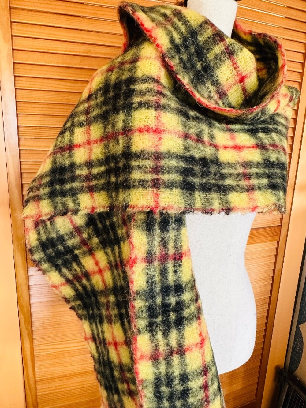 Vintage WOOL MOHAIR SCARF Plaid Shawl Wrap 1950s Made in Scotland